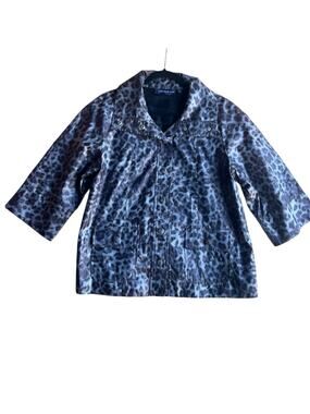 Susan Graver M Black Gray Cheetah Animal Print Jacket 3/4 Sleeve Windbreaker